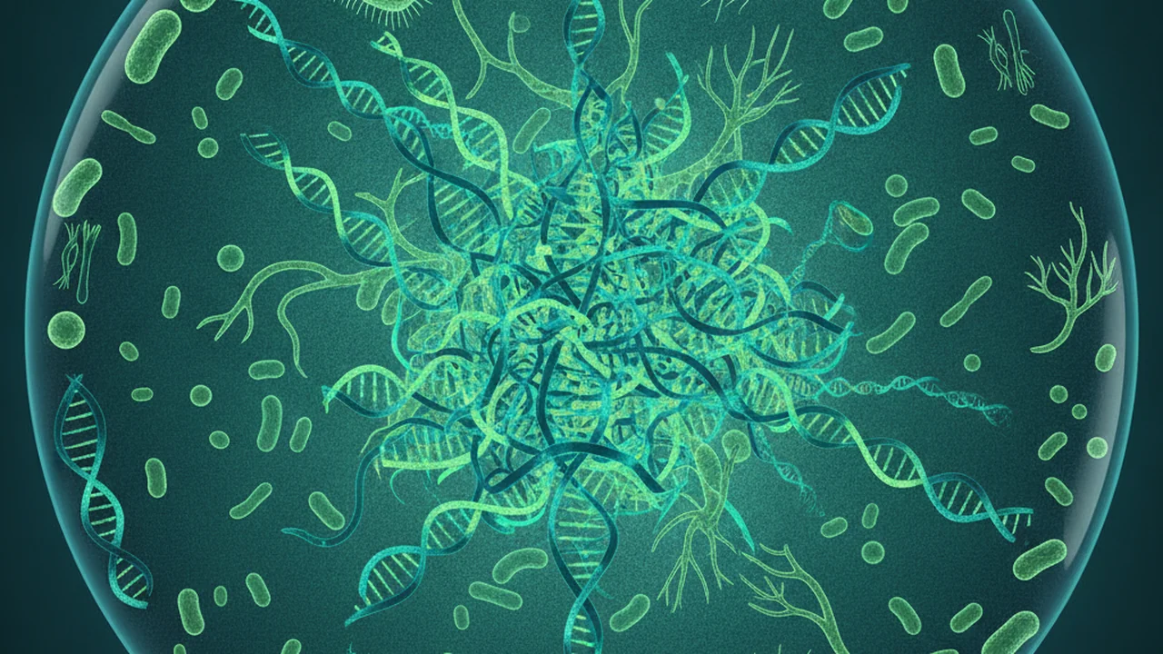 Many different microorganisms in one environmental sample, each contributing its own DNA.