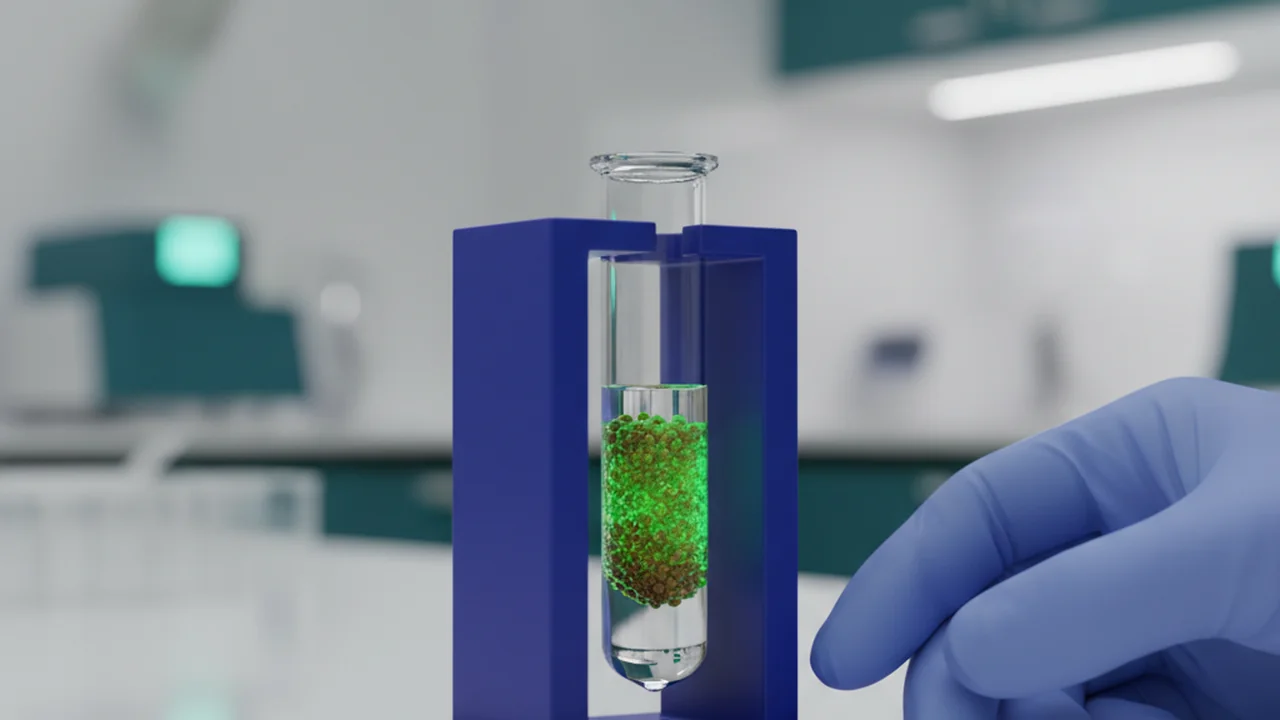 A tube on a magnetic rack with paramagnetic beads pelleted to the wall, capturing DNA.