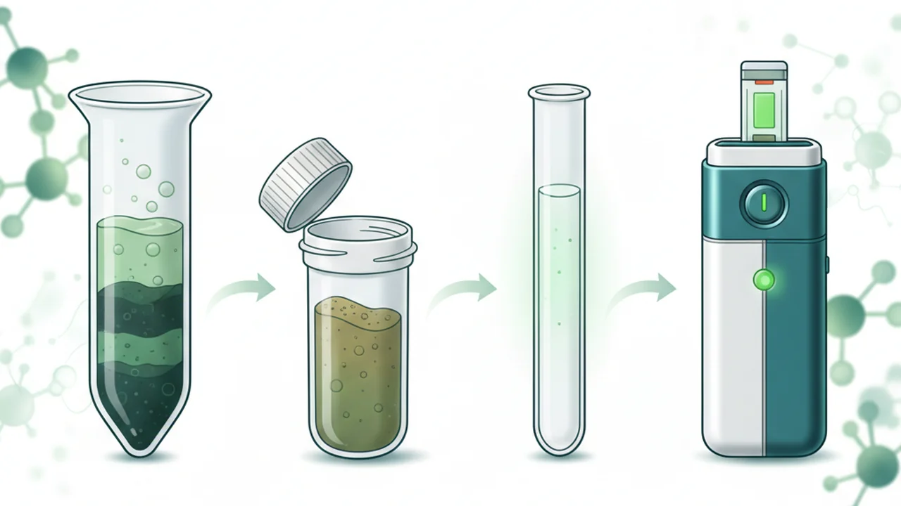 Workflow from environmental sample to lysed sample, purified DNA, and a sequencer.