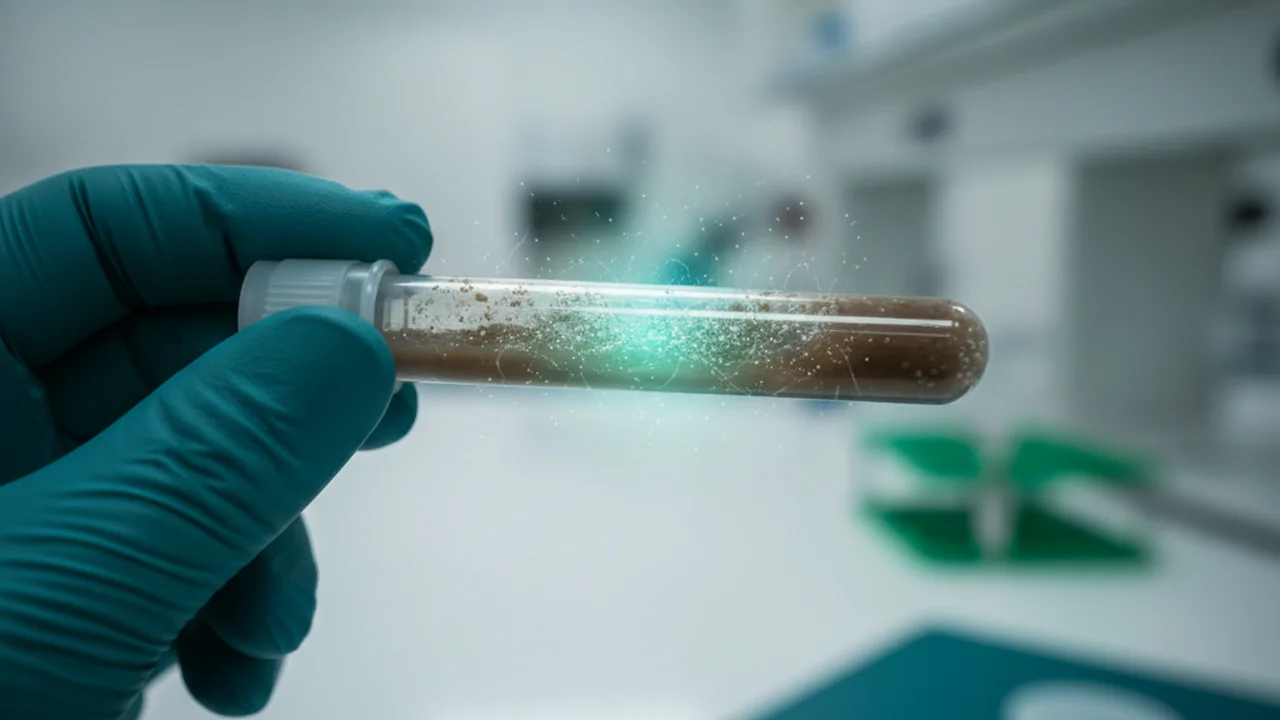 A bead-beating tube of soil slurry with DNA being released as cells break open.