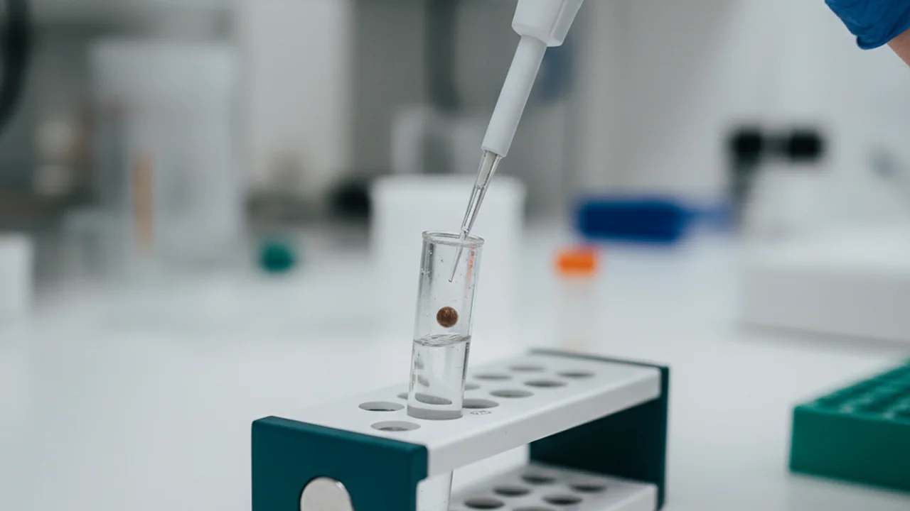 Pipetting wash buffer into a bead tube held on a magnetic rack.