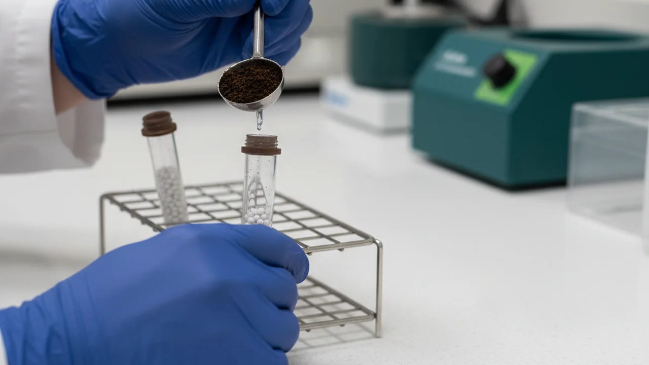 Adding soil and lysis buffer to a brown-capped bead tube.