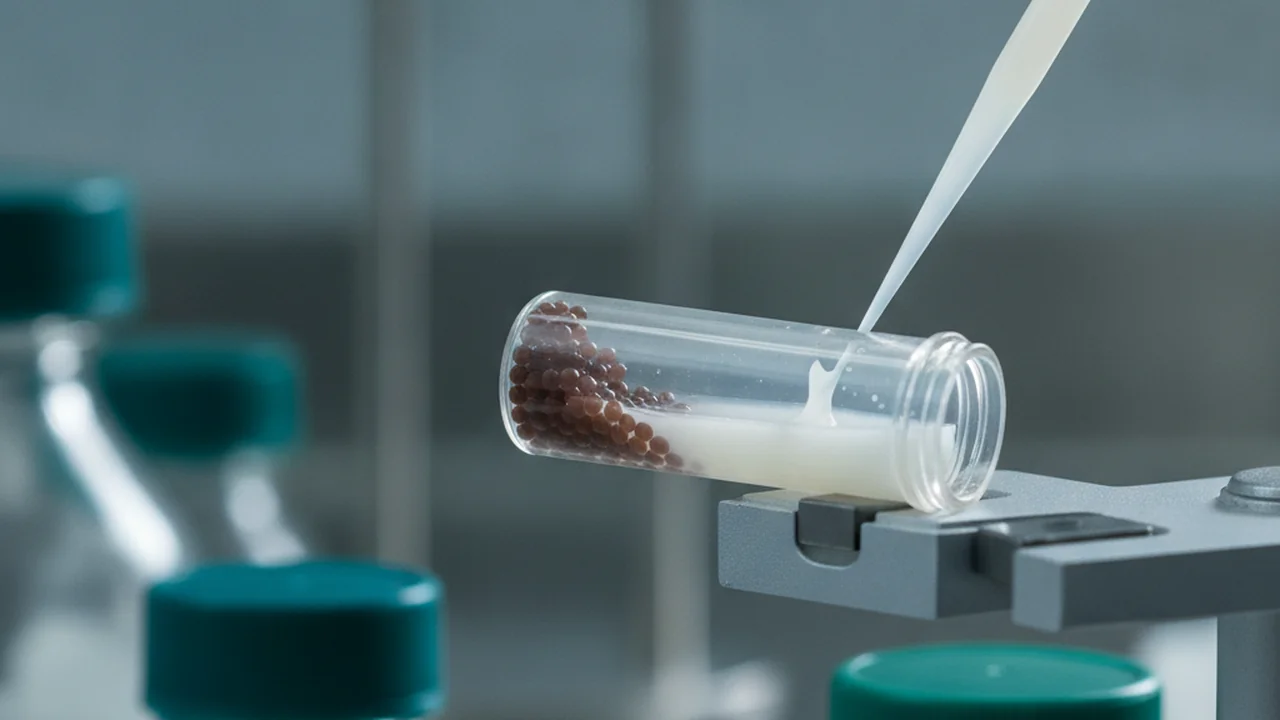 A tube on a magnet with beads pelleted while supernatant is removed.