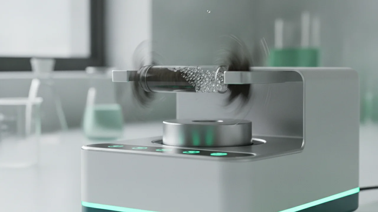 A bead tube agitated in a bead-beating mixer to break open cells.