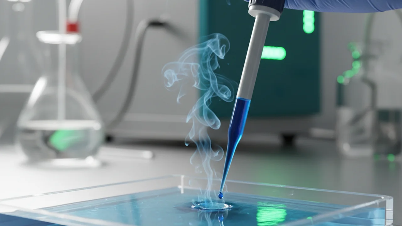 Loading a DNA sample into a gel well with a pipette.