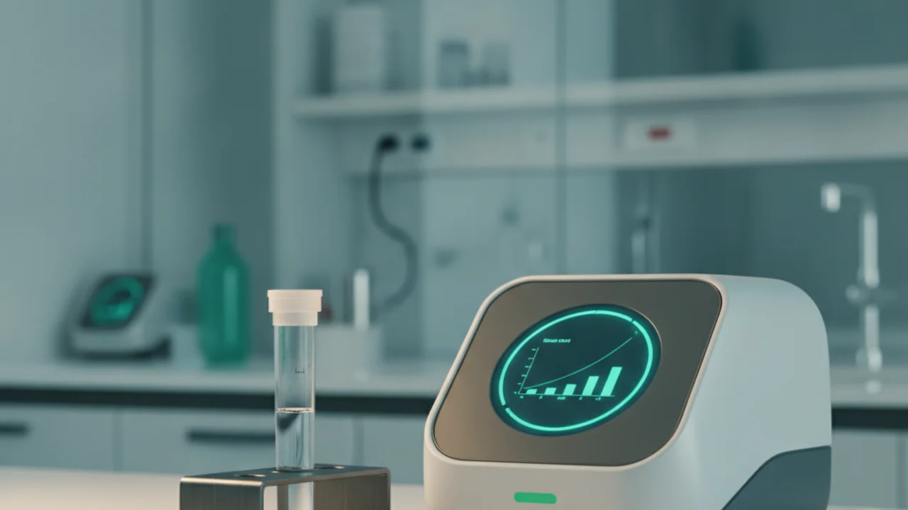 Labeled microfuge tube with on-screen data fields showing DNA concentration and 260/280 purity ratios.