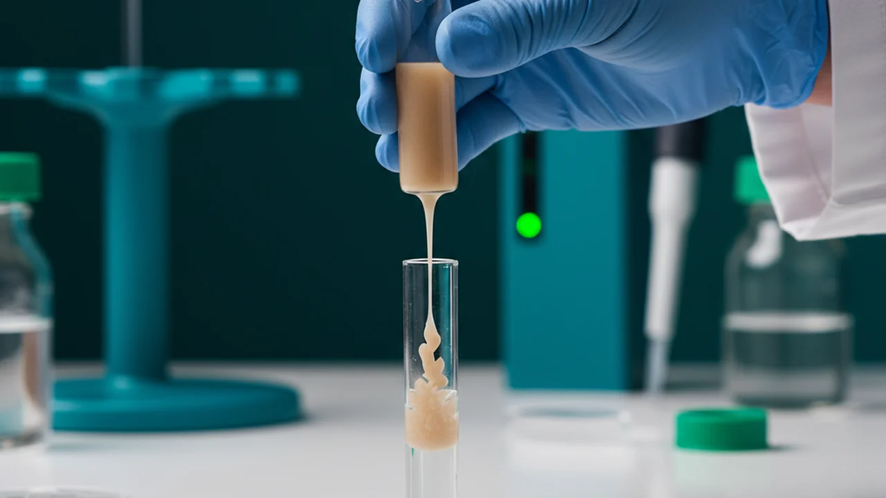 Photorealistic laboratory footage depicting the pooled cleanup process: a gloved hand adding AMPure XP beads to a LoBind tube, followed by incubation. The tube is then placed on a magnetic stand to pellet the beads, and a pipette removes the supernatant. Subsequent steps show ethanol washes, brief air-drying of the pellet, and finally, elution of the cleaned pooled library in nuclease-free water, all with precise macro shots and cinematic lighting.