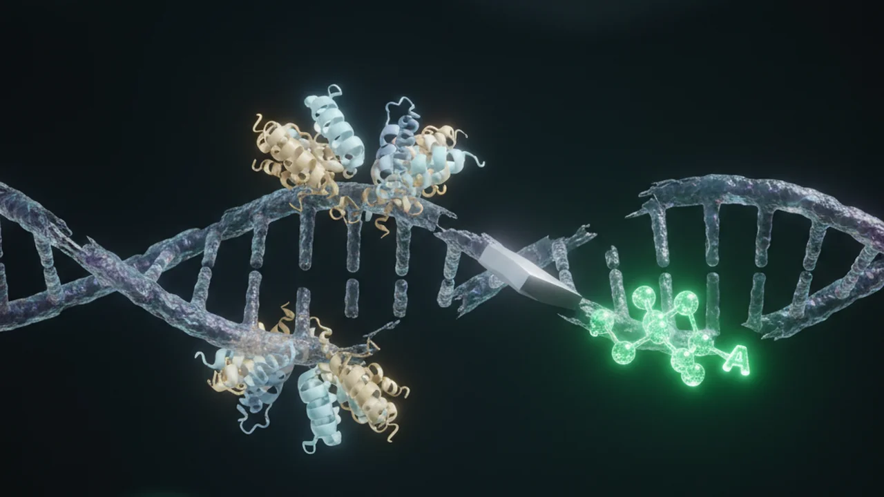 Jagged DNA ends being repaired to blunt ends with an A overhang.