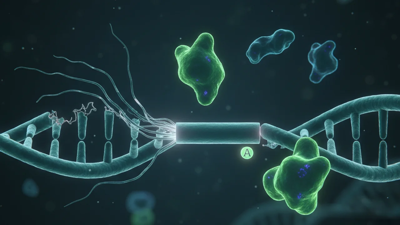 A DNA fragment end being repaired blunt with a single A tail.