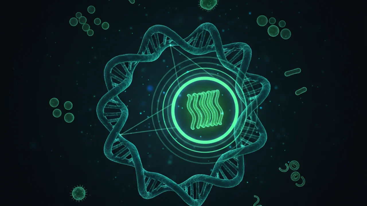 A bacterial chromosome with the 16S rRNA gene highlighted.