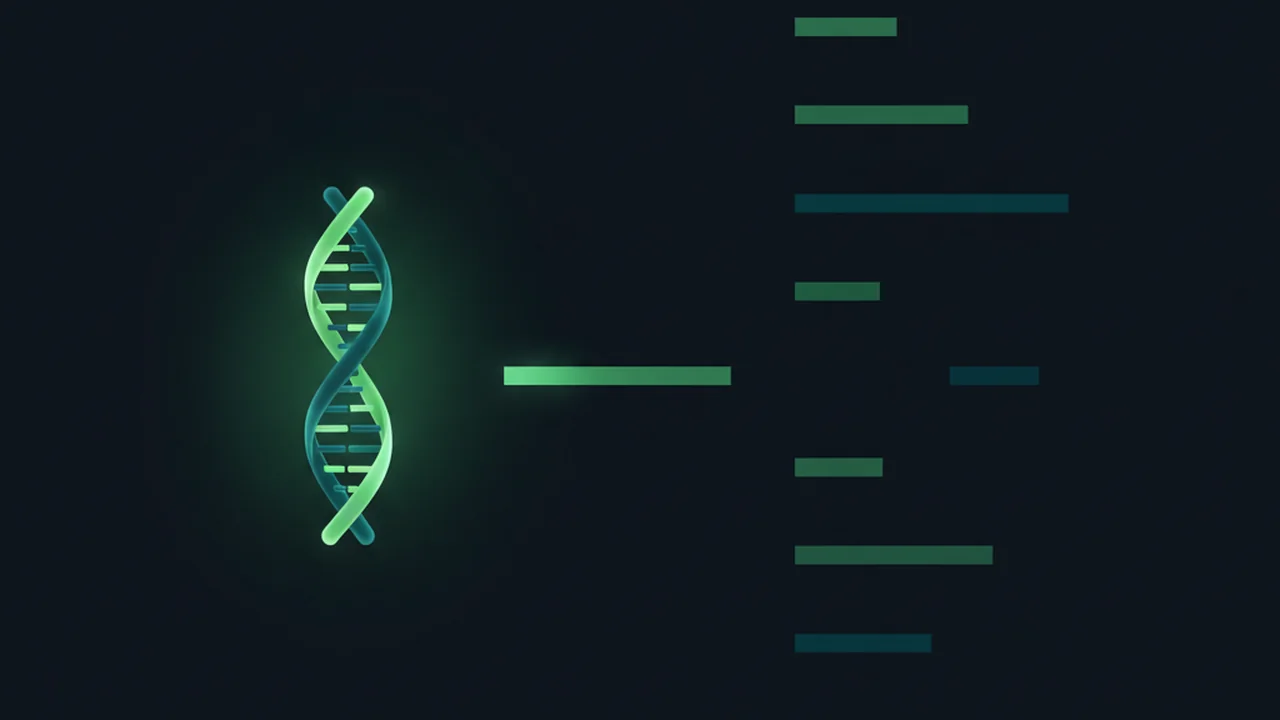 Visual representation of a DNA fragment appearing, with a length gauge indicating its size is around 300 base pairs, implying a successful PCR product.